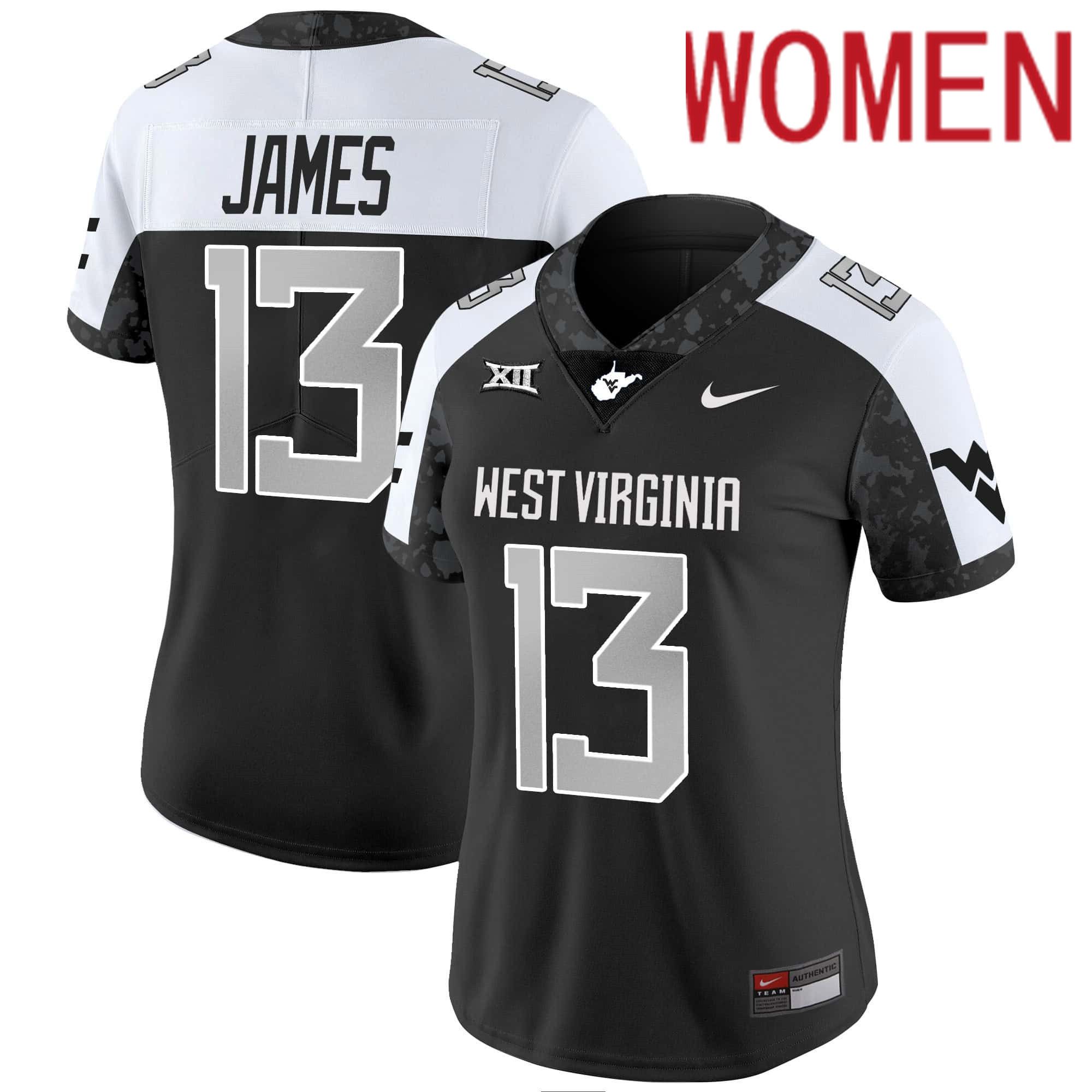 Women West Virginia Mountaineers #13 James Black 2024 Nike Vapor Limited NCAA Jersey style 1->women nfl jersey->Women Jersey